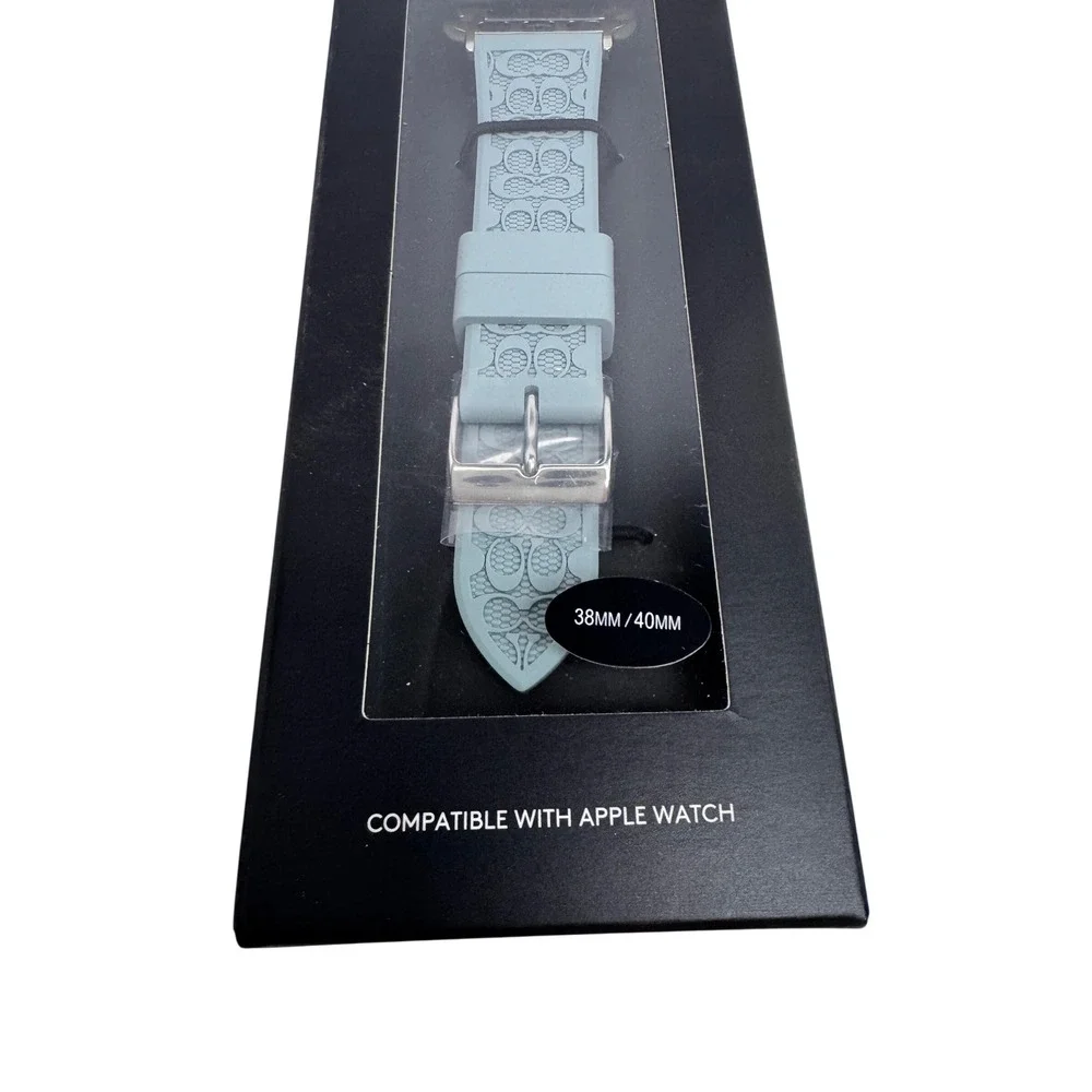 Coach Apple Watch Band 38mm 40mm Light Blue Signature‎ C Rubber Strap Preppy NWT
